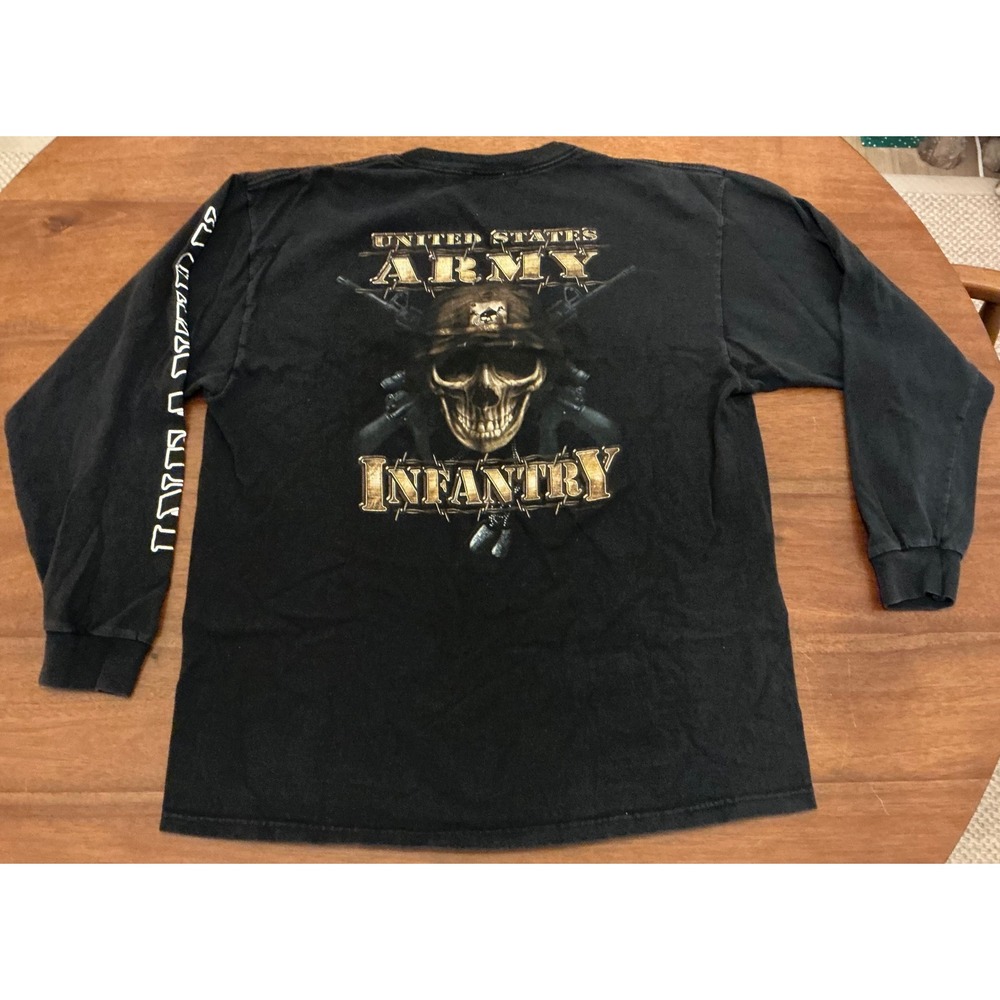 VTG USA Made United States Army Infantry Skull Long Sleeve T Shirt Mens L Black‎